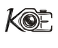 Logo des Fotografen Kristof Ewert mit einer Kamera als Symbol, in der die Initialen K und E integriert sind, getrennt durch ein Kameraobjektiv, in schwarzer Schrift.